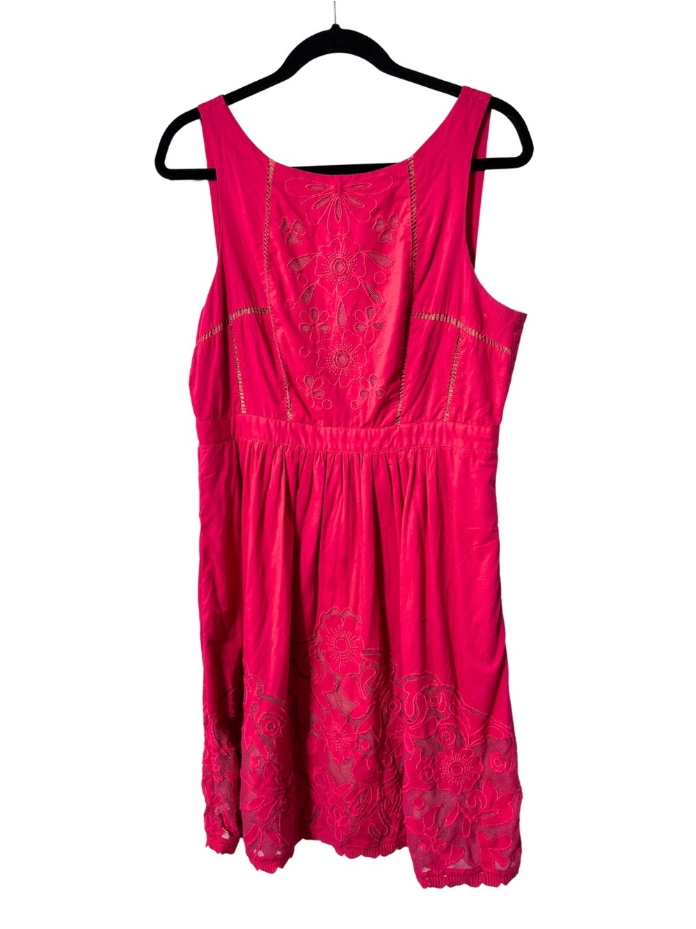 Anthropologie Hot Pink Embroidered Sleeveless Dress